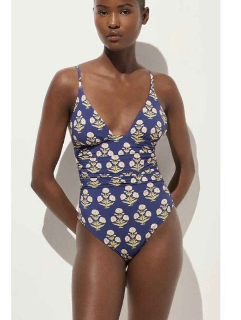 J Crew Ruched V-neck one-piece in marigold block print CU269 Size 12